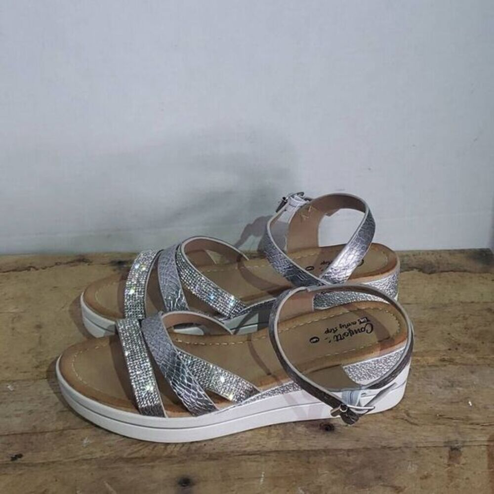 Hawkwell Comfort In Every Step Womens Silver Embellished Platform Sandals Sz‎ 6